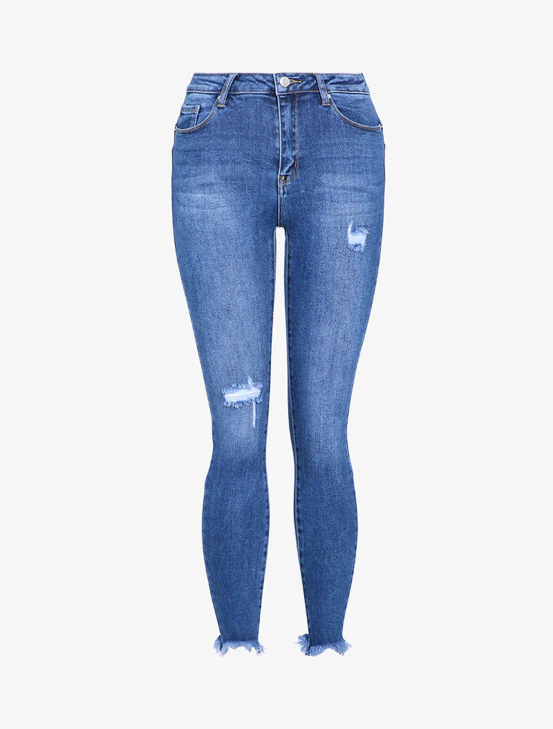 Jean skinny destroy met rafelige randen - Blauw denim