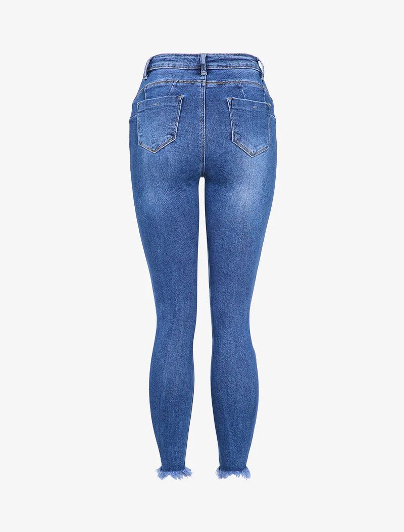 Jean skinny destroy met rafelige randen - Blauw denim - Image 2
