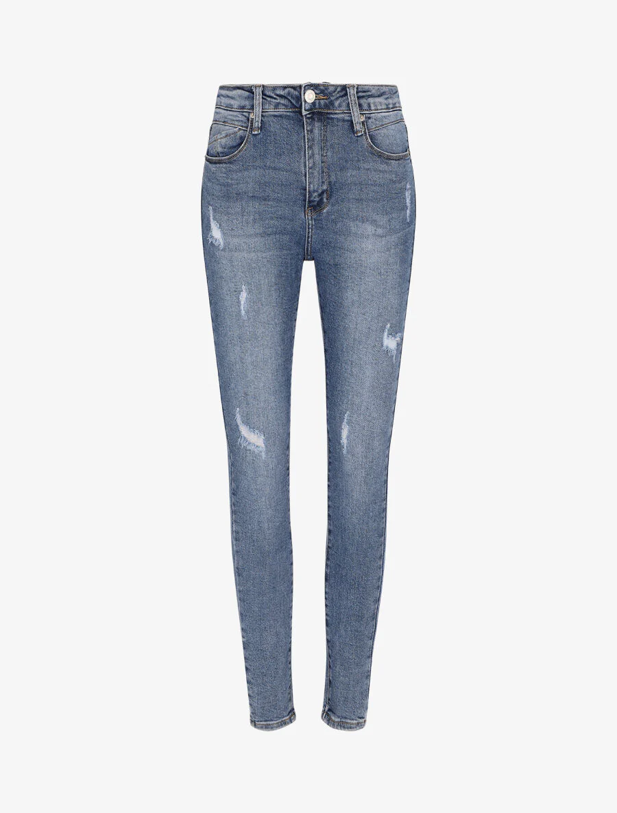 Skinny jeans met normale taille en scheuren - Blauw