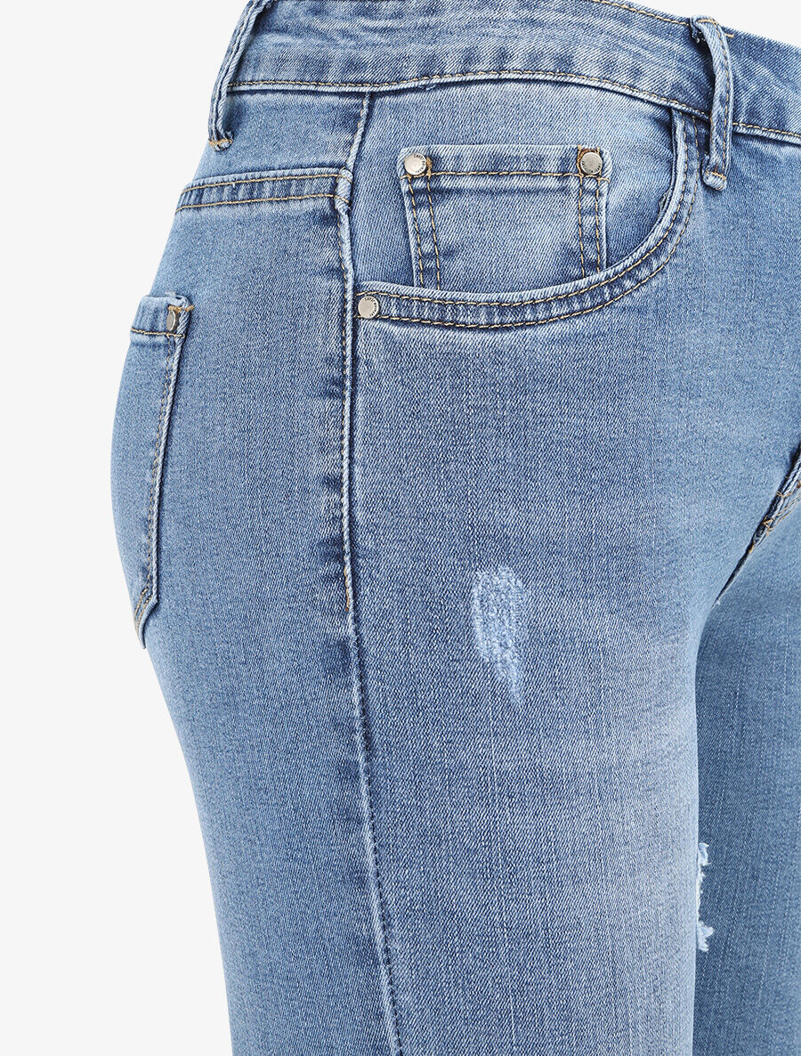 Hoge taille skinny jeans met scheuren - Lichtblauw - Image 3