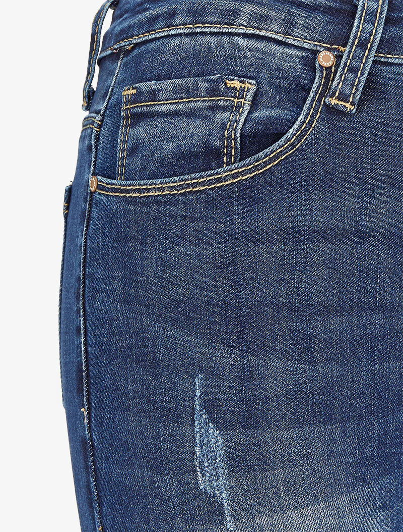Skinny jeans met hoge taille, gewassen en gescheurd - Blauw denim - Image 3