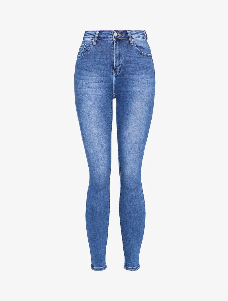 Skinny jeans met hoge taille licht gewassen - Lichtblauw