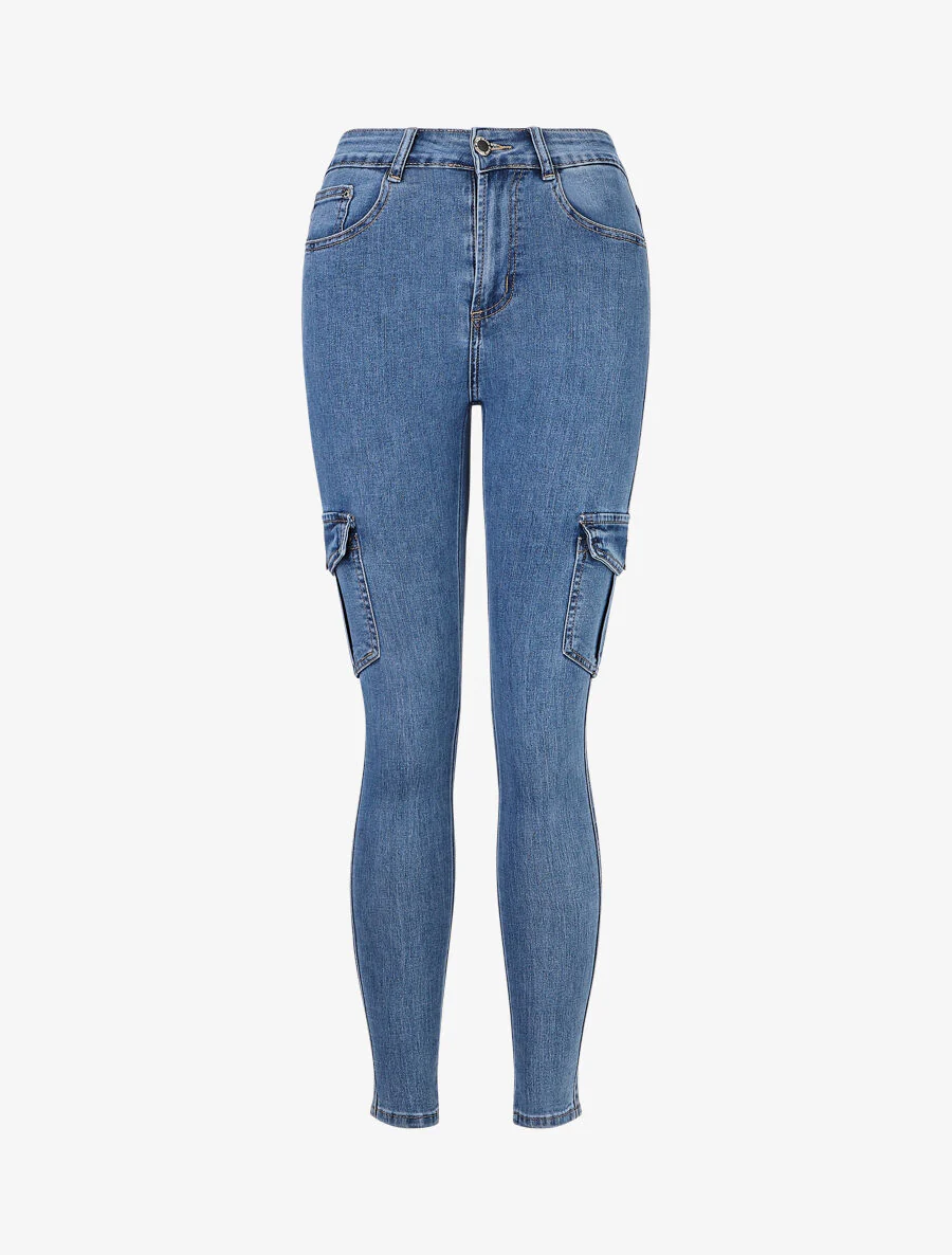 Skinny jeans in cargostijl - Blauw