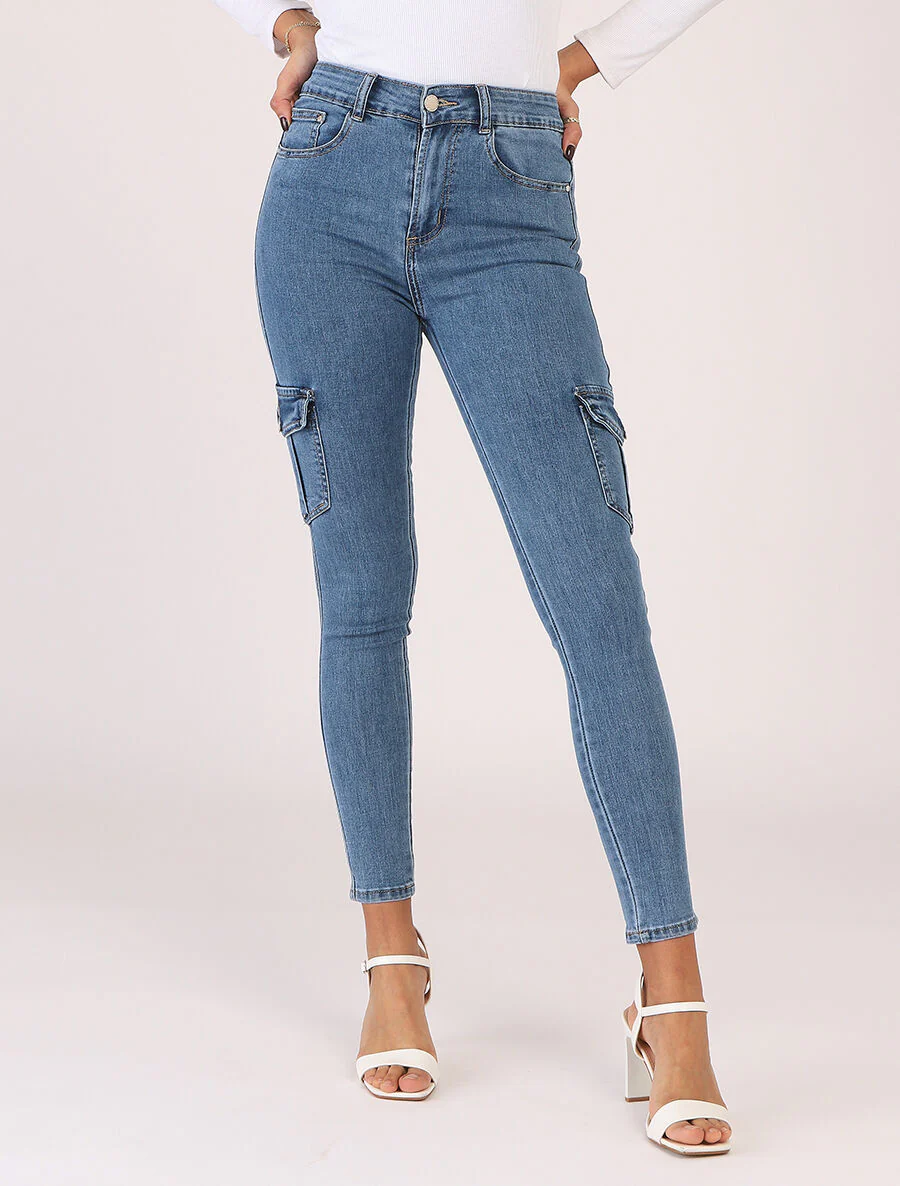 Skinny jeans in cargostijl - Blauw - Image 4