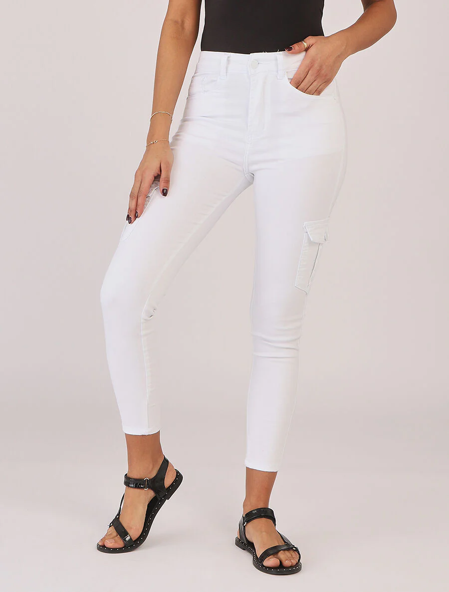 Skinny jeans in cargostijl - wit - Image 4