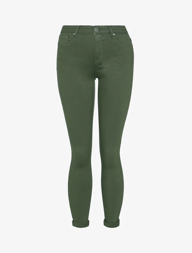 Skinny jeans in effen casual stijl - Kakigroen