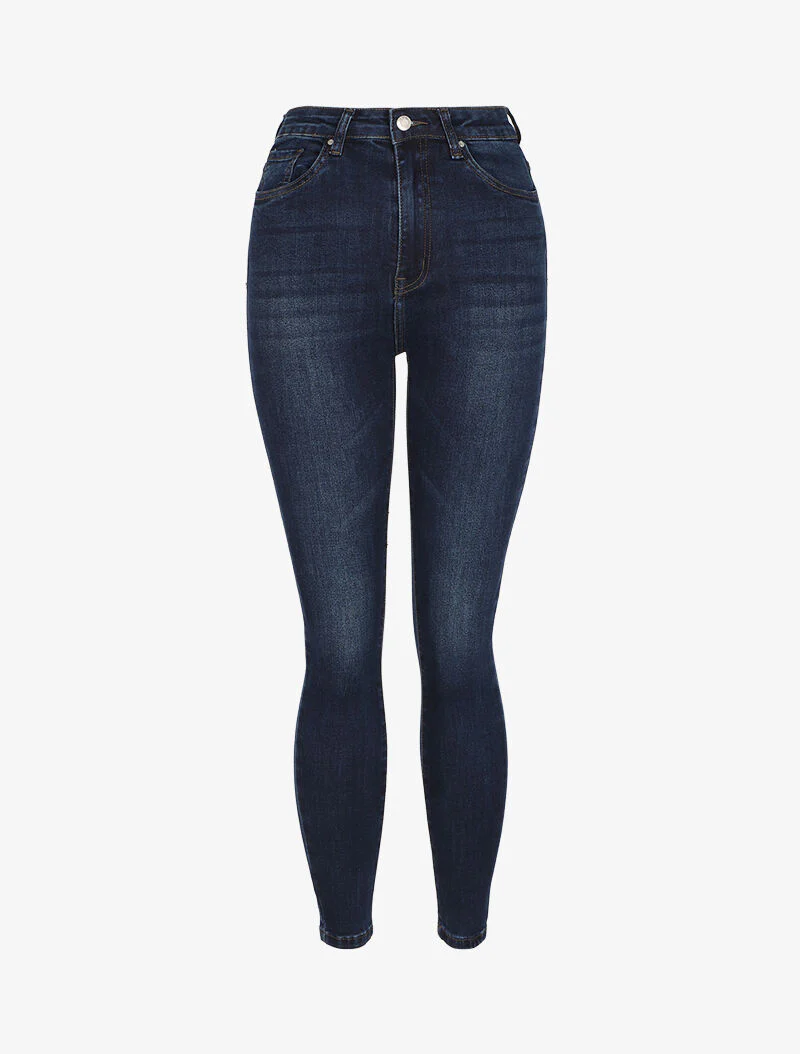 Skinny jeans licht gewassen met hoge taille - Donkerblauw