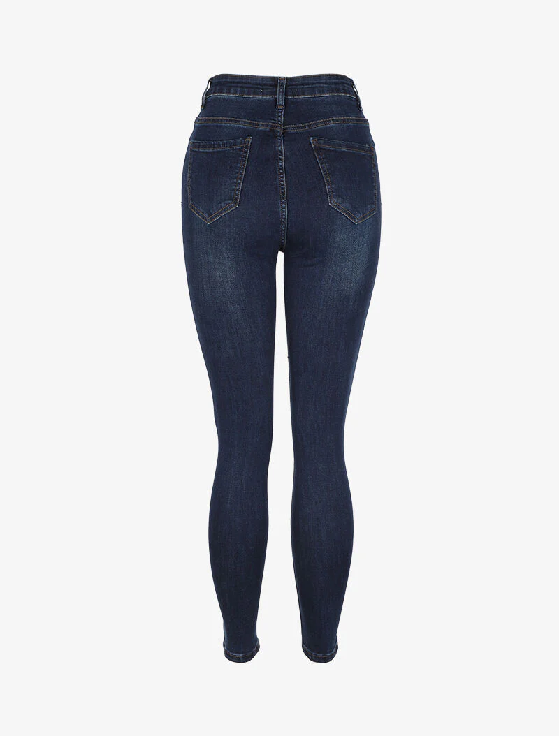 Skinny jeans licht gewassen met hoge taille - Donkerblauw - Image 2