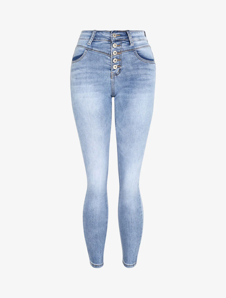 Skinny jeans met een verwassen en push-up effect - Blauwgrijs
