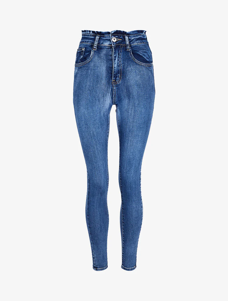 Jean skinny vervaagd met hoge taille gestileerd - Blauw denim - Image 3