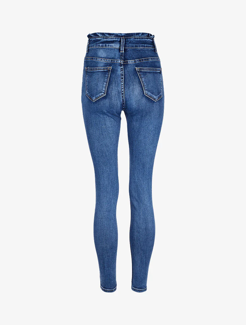 Jean skinny vervaagd met hoge taille gestileerd - Blauw denim - Image 4