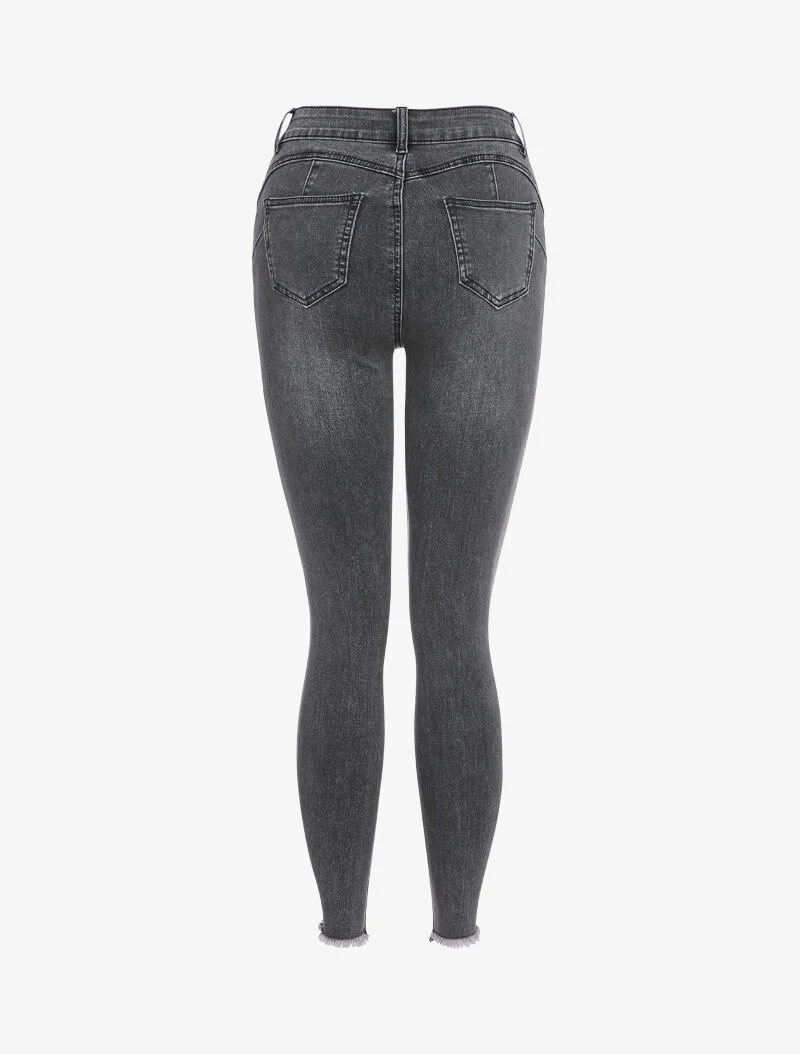Skinny jeans met gewassen effect en gescheurde onafgewerkte randen - Grijs - Image 2