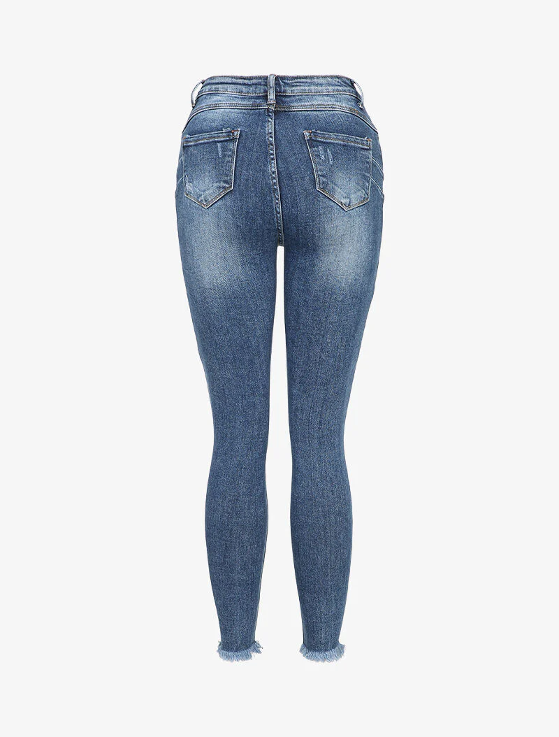 Skinny jeans met gewassen effect en onafgewerkte randen - Blauw denim - Image 2