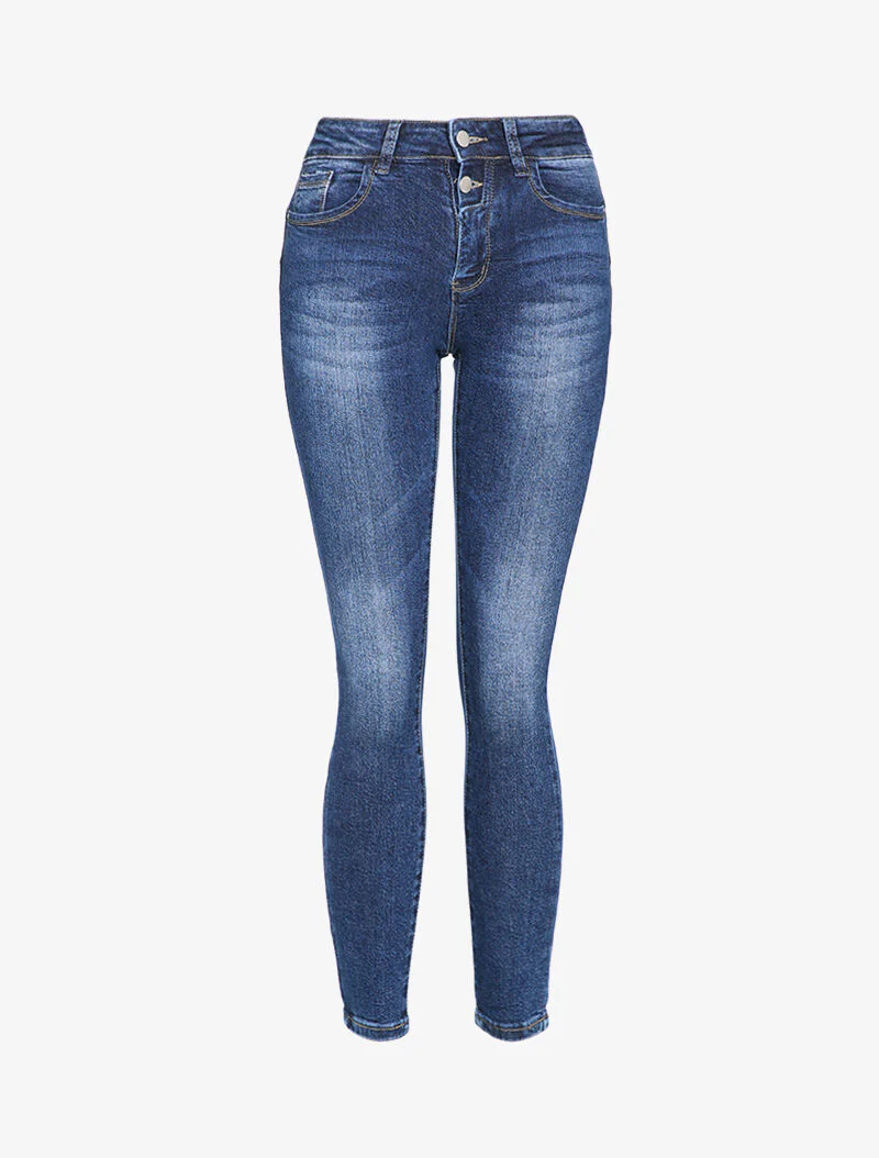 Skinny jeans met standaard taille - Donker denim