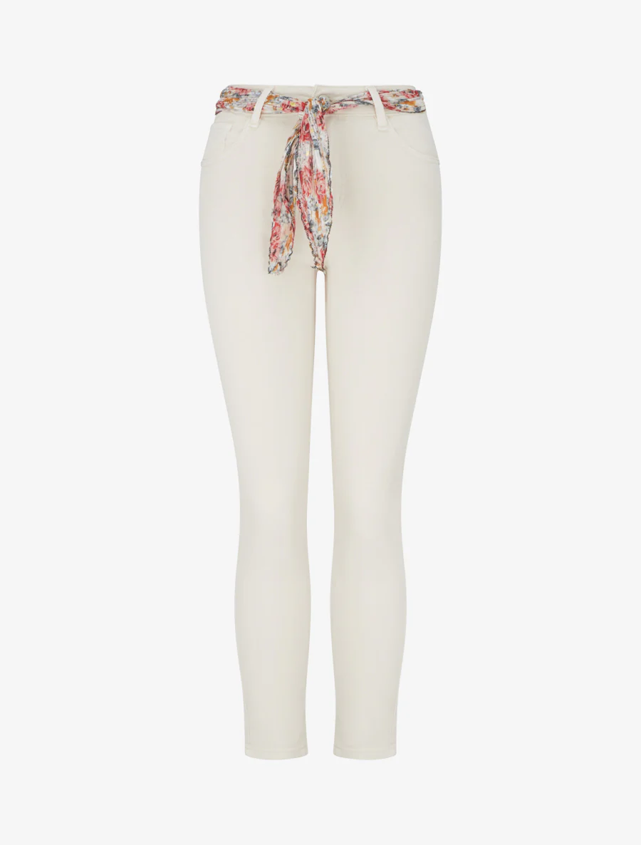 Skinny jeans met bedrukt riempje - Lichtbeige