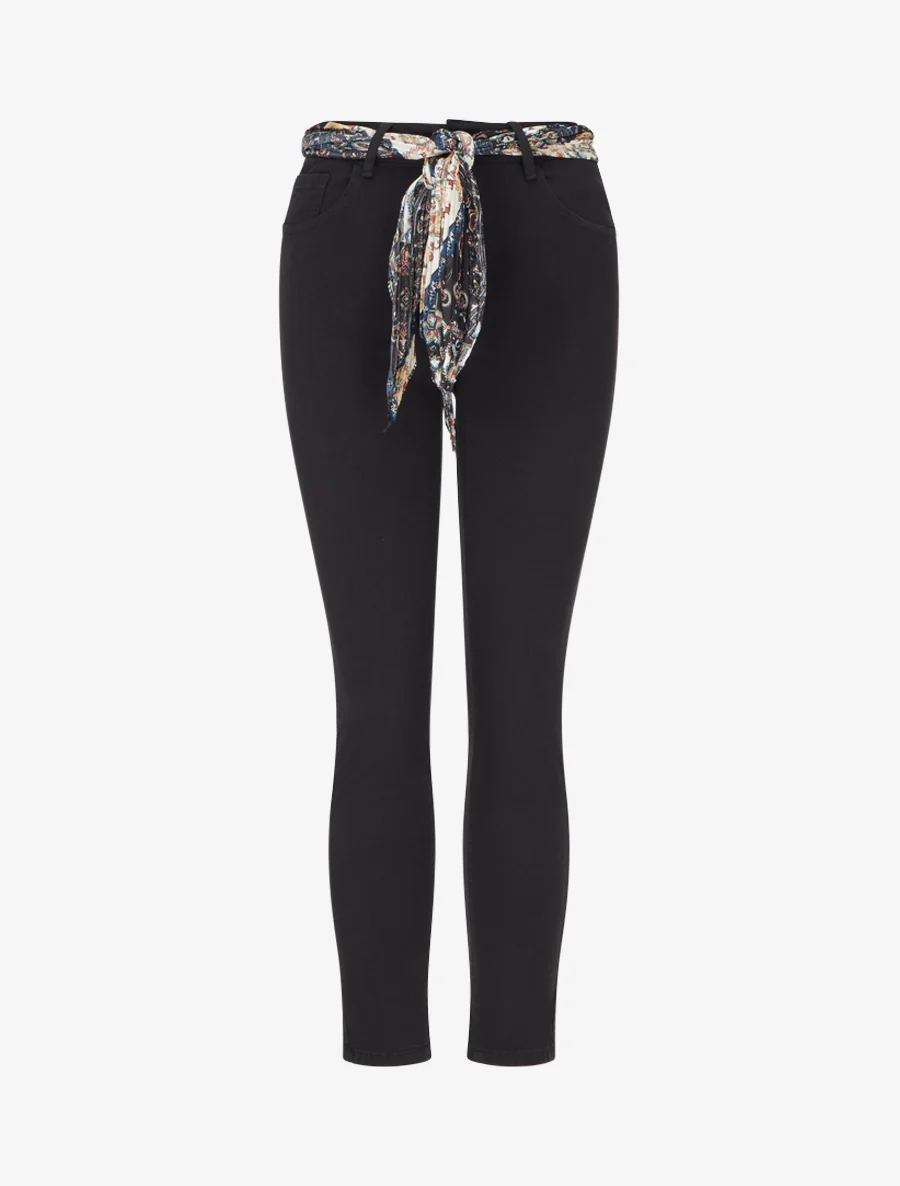 Skinny jeans met bedrukt riempje - Zwart