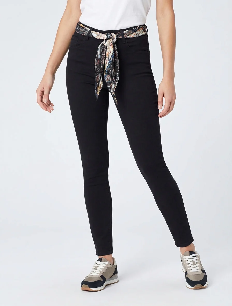 Skinny jeans met bedrukt riempje - Zwart - Image 4