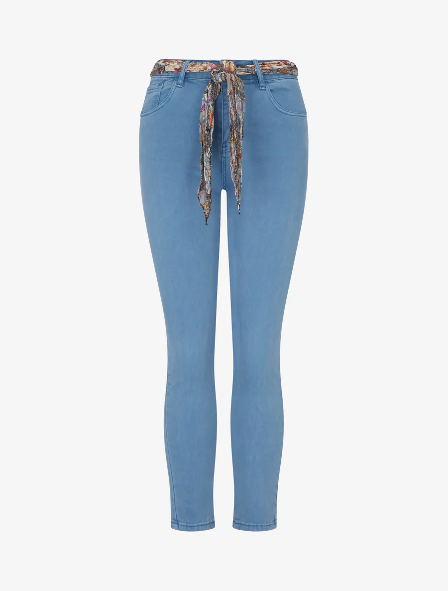 Skinny jeans met bedrukt riempje - Lichtblauw