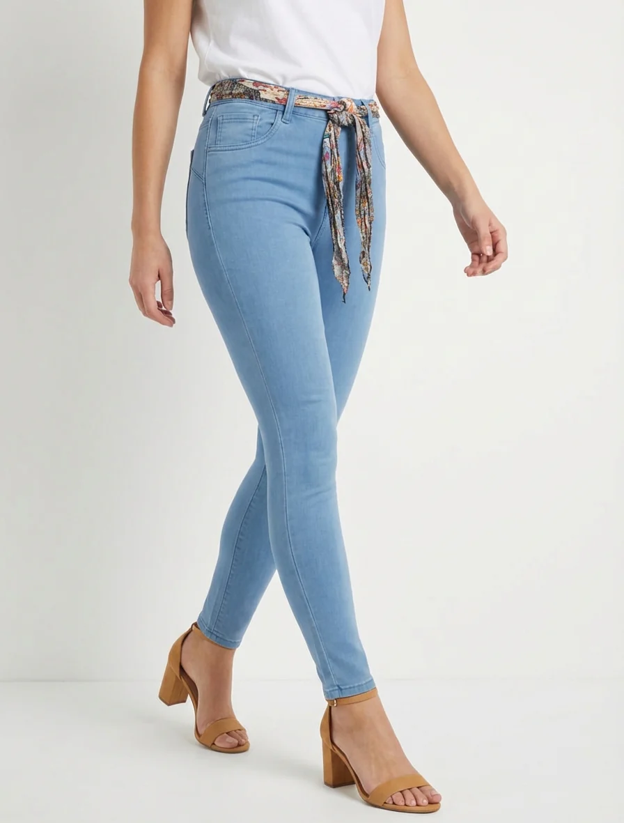 Skinny jeans met bedrukt riempje - Lichtblauw - Image 4