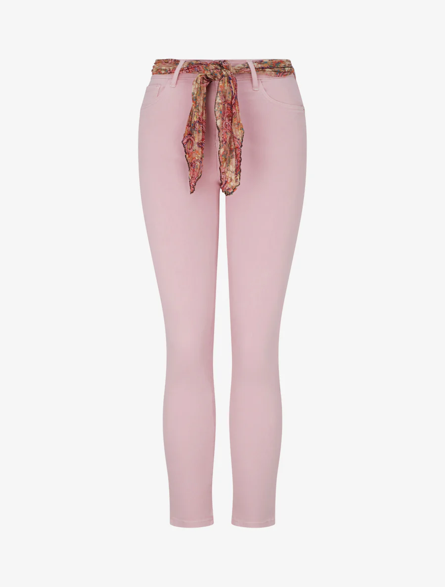 Skinny jeans met bedrukt riempje - Lichtroze