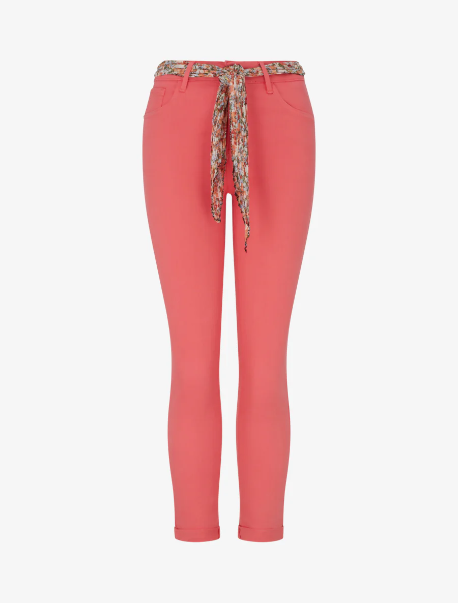 Skinny jeans met bedrukt riempje - Koraal