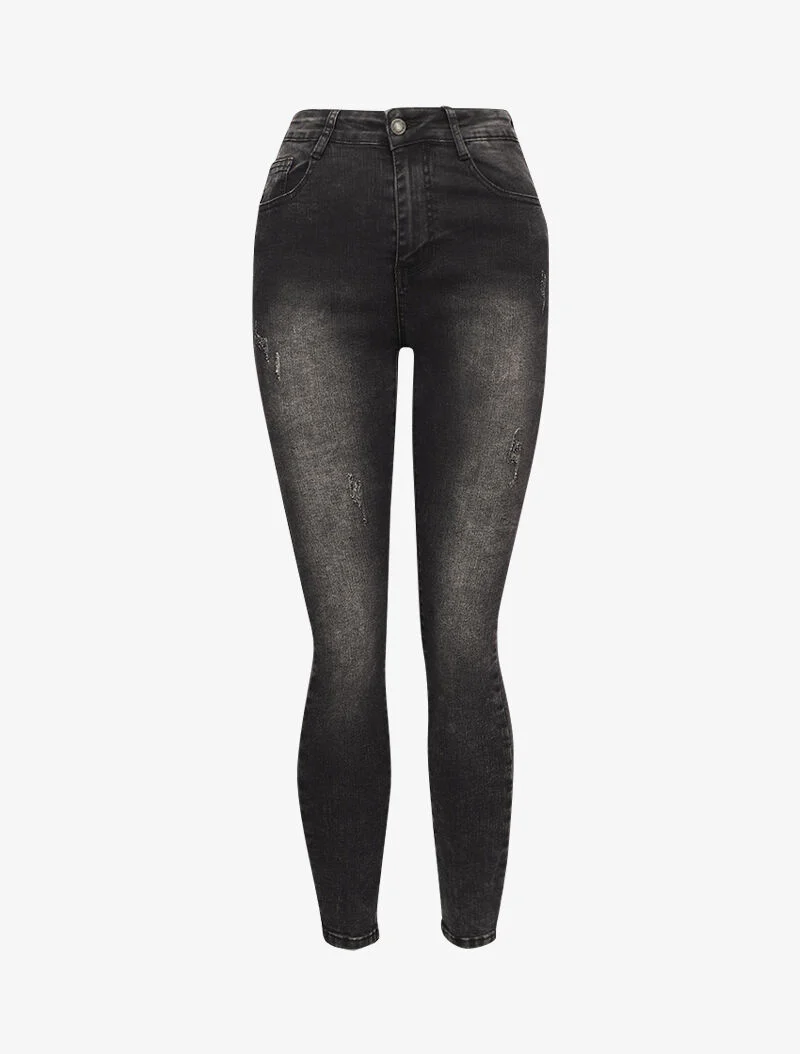 Skinny jeans met contrasterende stiksels aan de achterkant - Donkergrijs