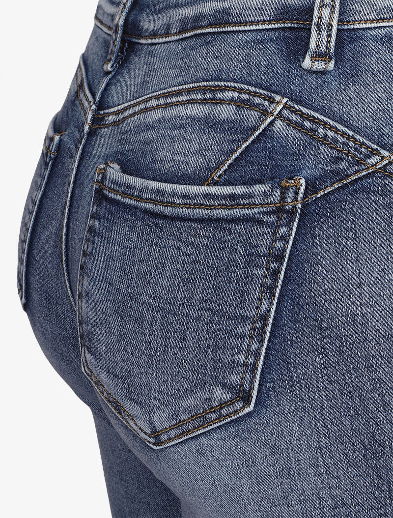 Skinny jeans met vervaagde look en contrasterende naden aan de achterkant - Blauw - Image 3
