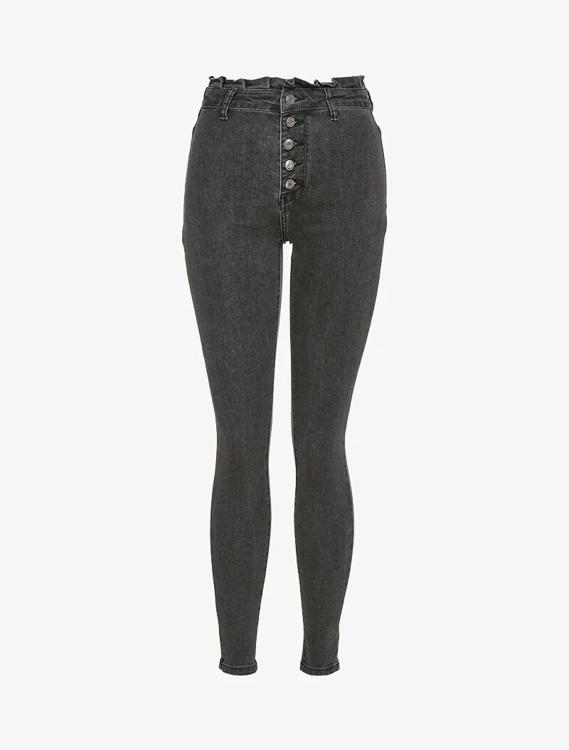 Skinny jeans met een gerimpelde taille - Donkergrijs