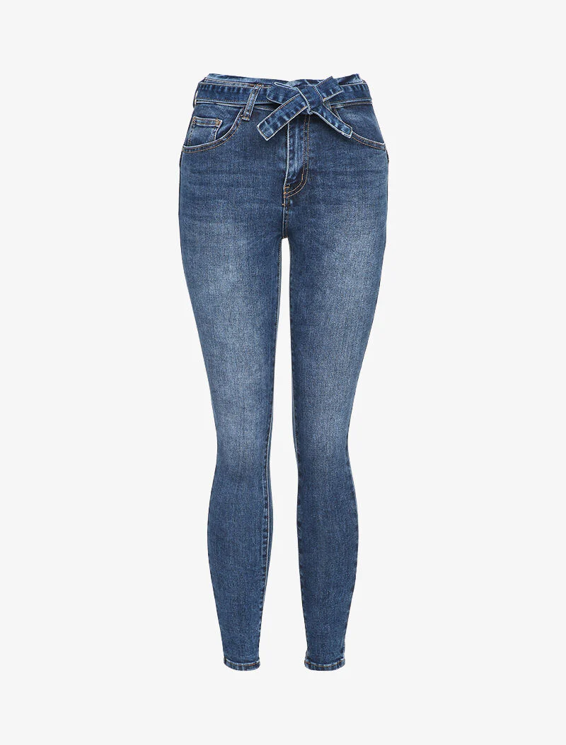 Skinny jeans met een standaard taille en geplooide details - Blauw denim - Image 4