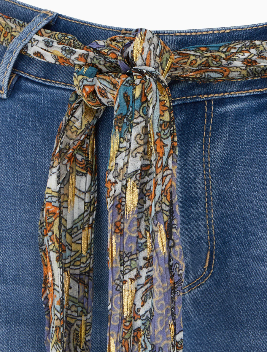 Skinny jeans met fantasiezoom en riem - Blauw - Image 3