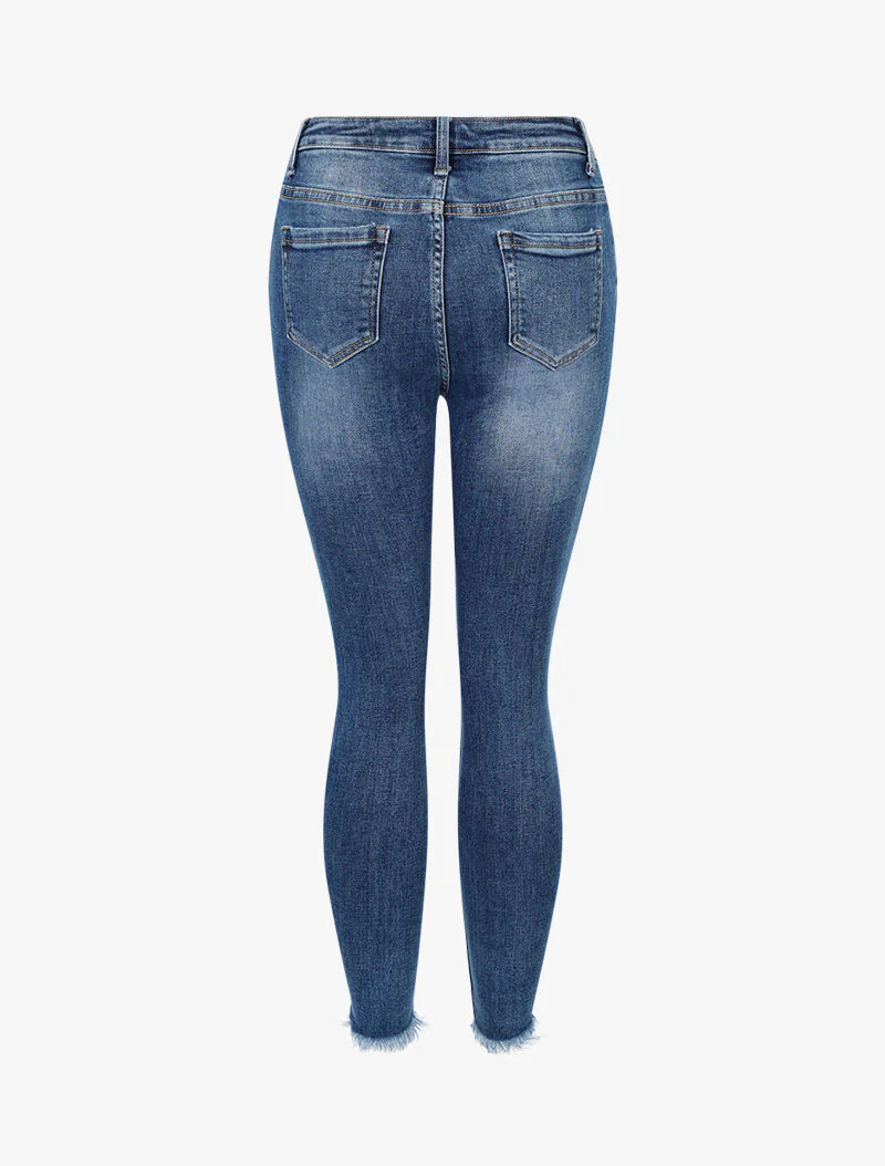 Skinny jeans met rafelige randen - blauw denim - Image 3