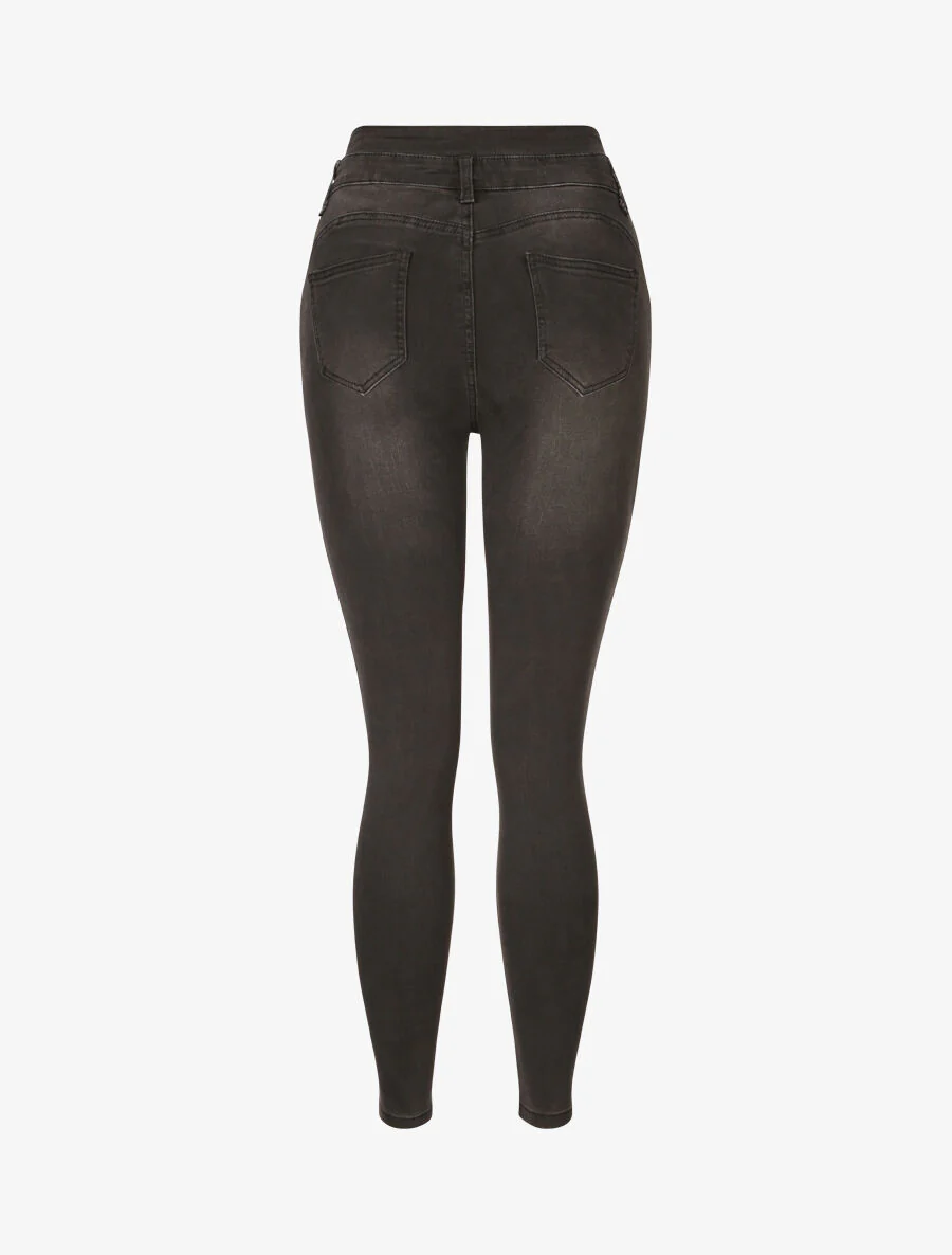 Skinny jeans met gespleten taille - Grijs - Image 2