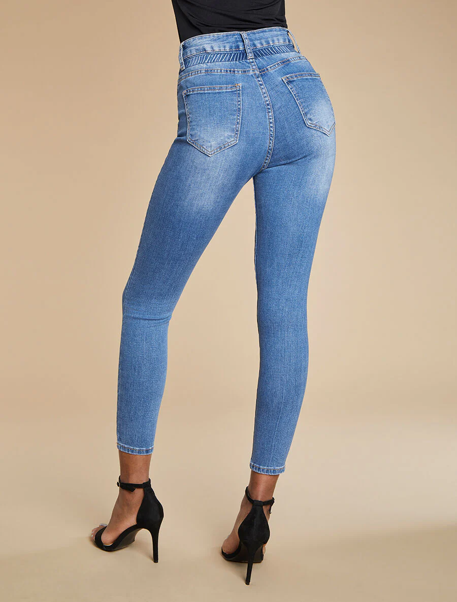 Skinny jeans met hoge elastische taille - Blauw - Image 2