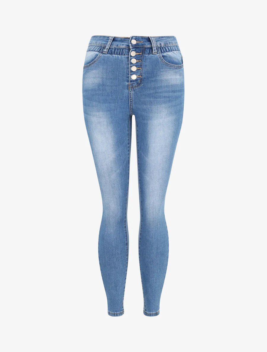 Skinny jeans met hoge elastische taille - Blauw - Image 3