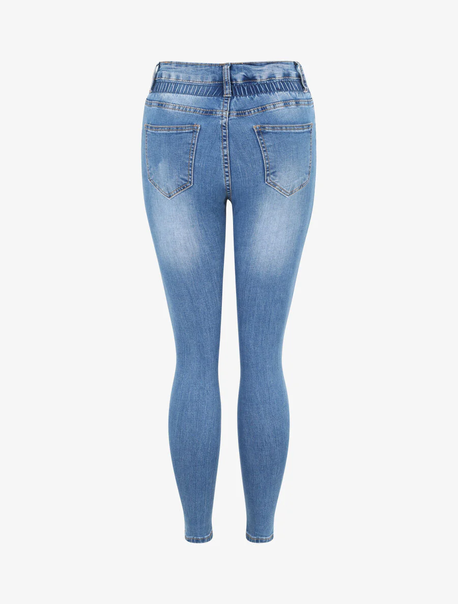 Skinny jeans met hoge elastische taille - Blauw - Image 4
