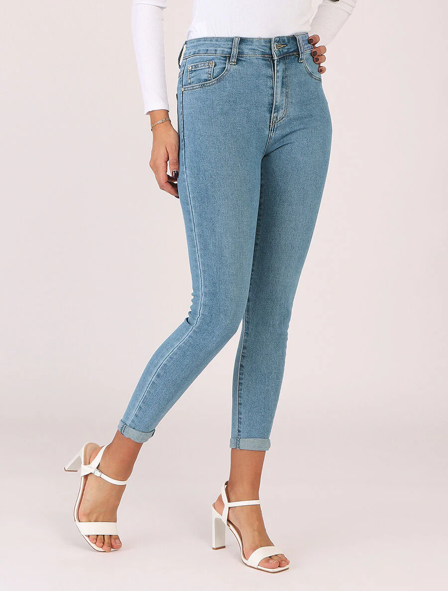 Skinny jeans met hoge taille - Lichtblauw - Image 4