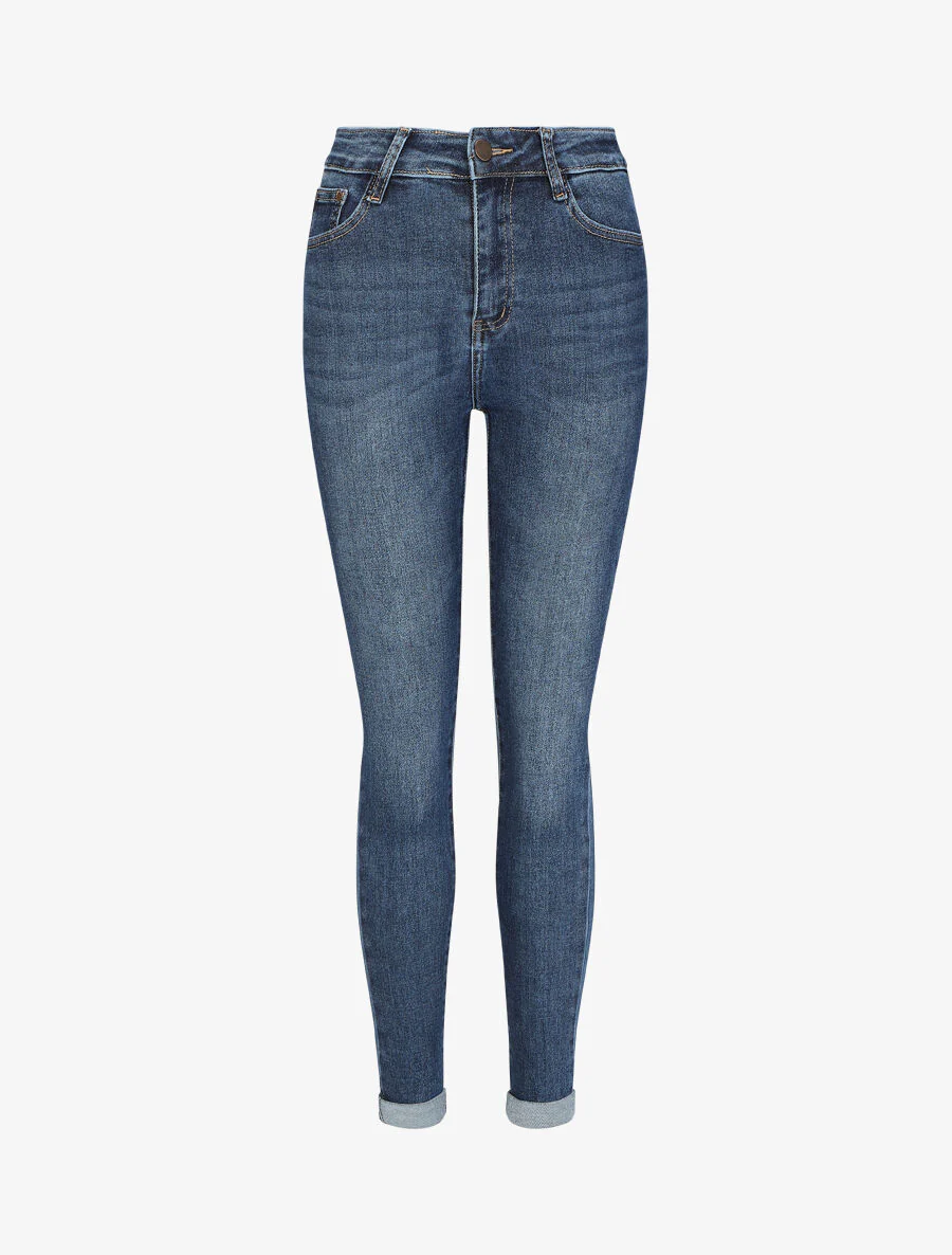 Skinny jeans met hoge taille - blauw
