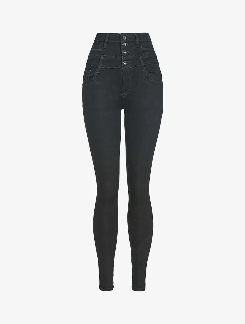 Skinny jeans met hoge taille - zwart