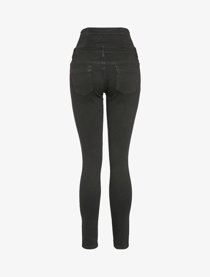 Skinny jeans met hoge taille en gestileerde knopen - Zwart - Image 2