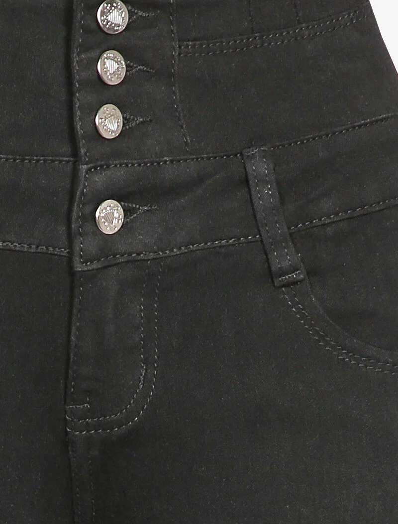 Skinny jeans met hoge taille en gestileerde knopen - Zwart - Image 3