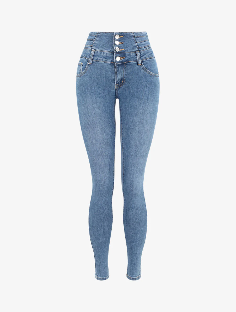 Skinny jeans met empire taille en ritssluiting aan de achterkant - Blauw