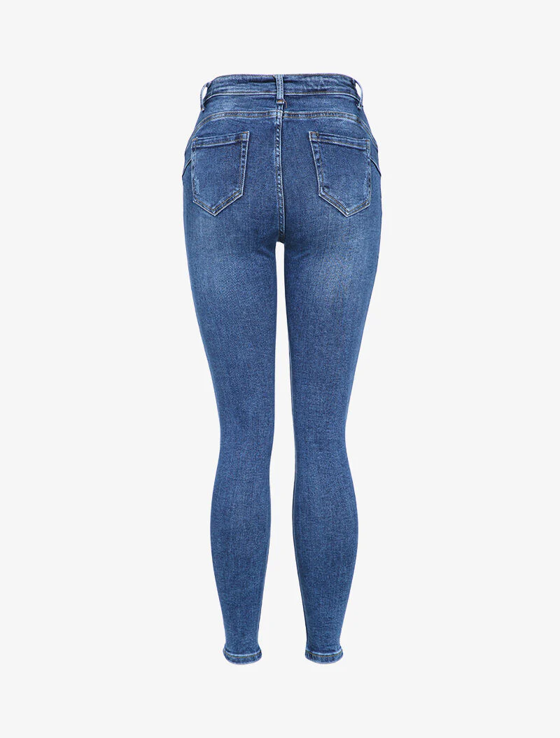Skinny jeans met hoge taille en scheuren - Blauw denim - Image 2
