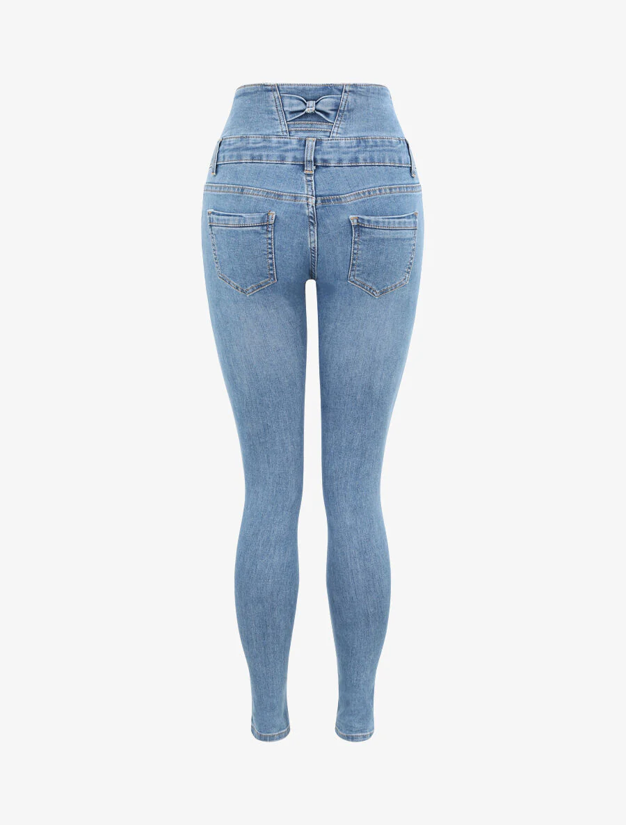Skinny jeans met empire taille en strik - Blauw - Image 2