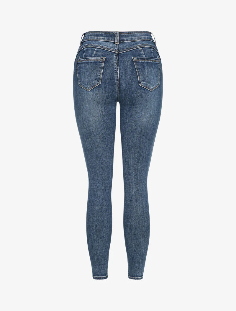 Hoge taille skinny jeans met een verwassen look - Blauw denim - Image 2