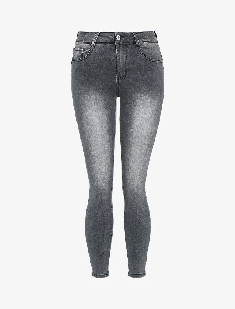 Hoog getailleerde skinny jeans met wassing - Antraciet