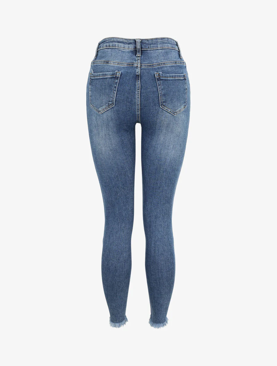 Skinny jeans met hoge taille en gerafelde randen - Blauw - Image 2