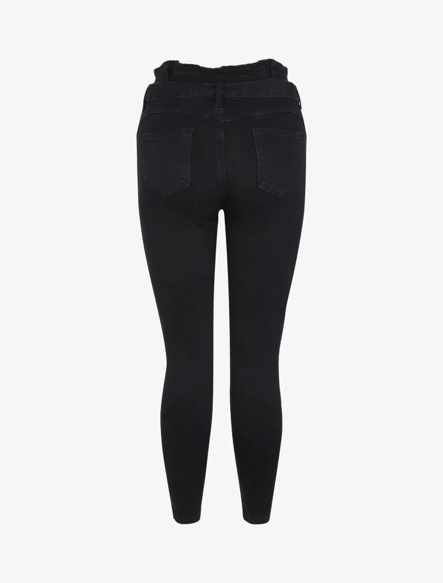 Skinny jeans met hoge taille en ruches - Zwart - Image 2