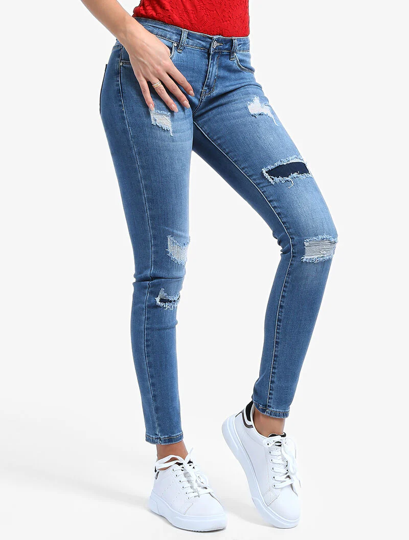Skinny jeans met inzetstuk - lichtblauw