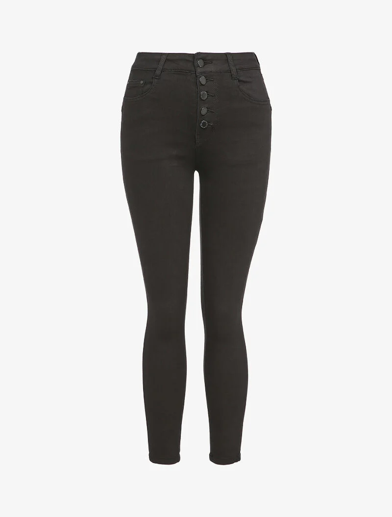 Skinny jeans met knopen - Zwart