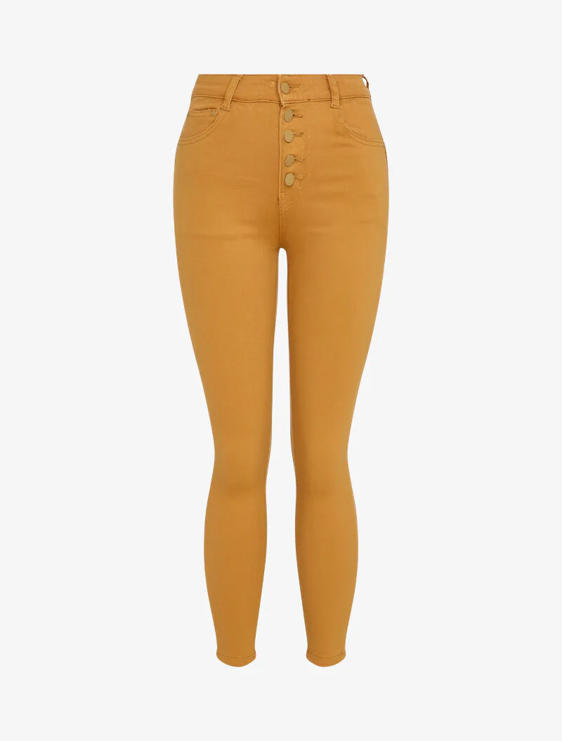 Skinny jeans met knopen - Mosterdkleurig